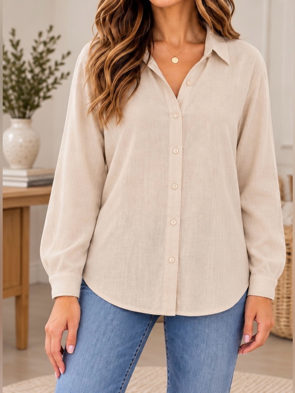 Blank NYC Light Beige Button-Down Women's Shirt